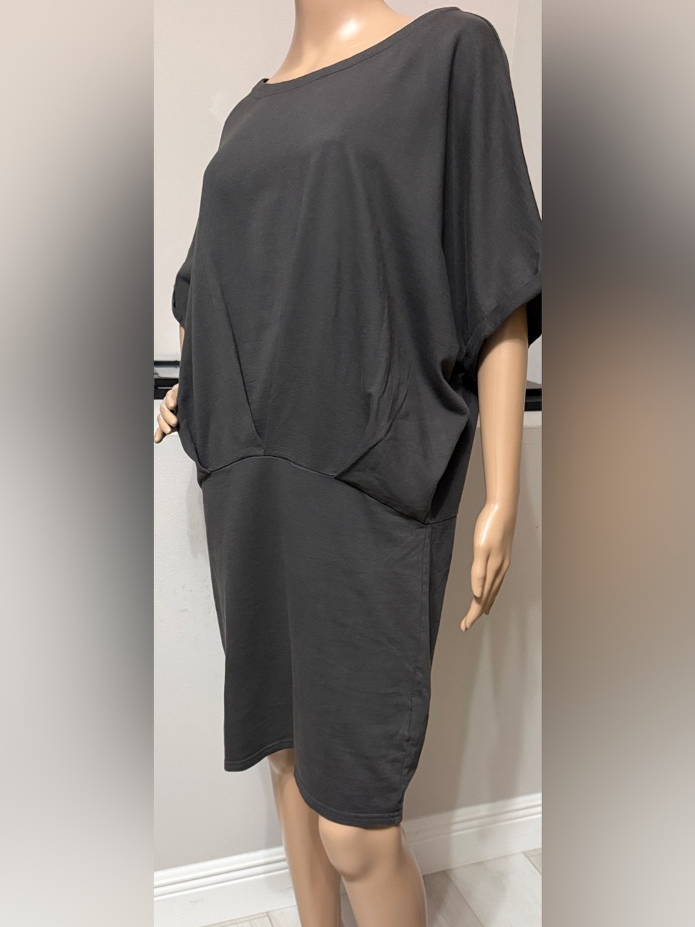AllSaints Lea Mal Brown/Charcoal Draped Cotton Dress US 6 - Picture 3 of 8